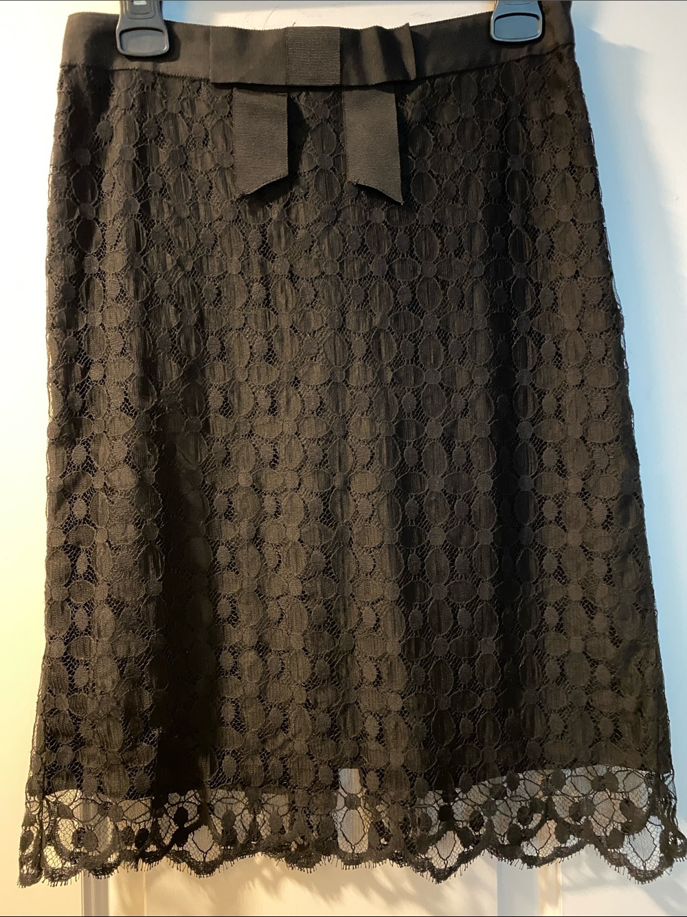 Milly Of New York Cotton Stretch Silk Lining Beautiful Lace Overlay Ribbon Skirt